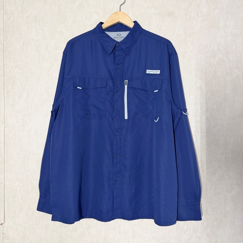 Realtree Men's Long Sleeve Fishing Guide Shirt Outdoor in Patriot Blue XL